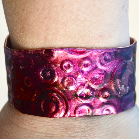 Conceptual Subculture Jewelry - Purple Abstract Copper Cuff Bracelet Boho Hippie